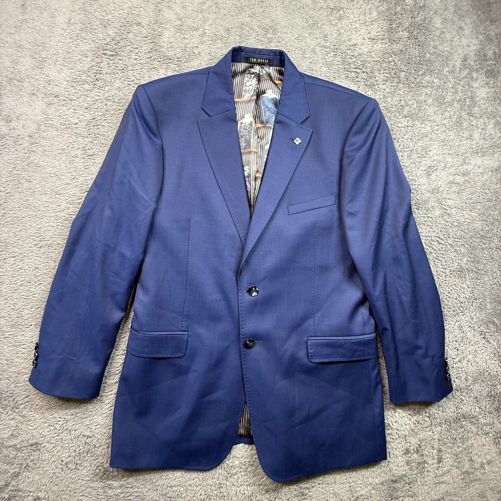 TED BAKER London Men's Wool Blazer 42R Blue Modern Fit Patterned Art Lining